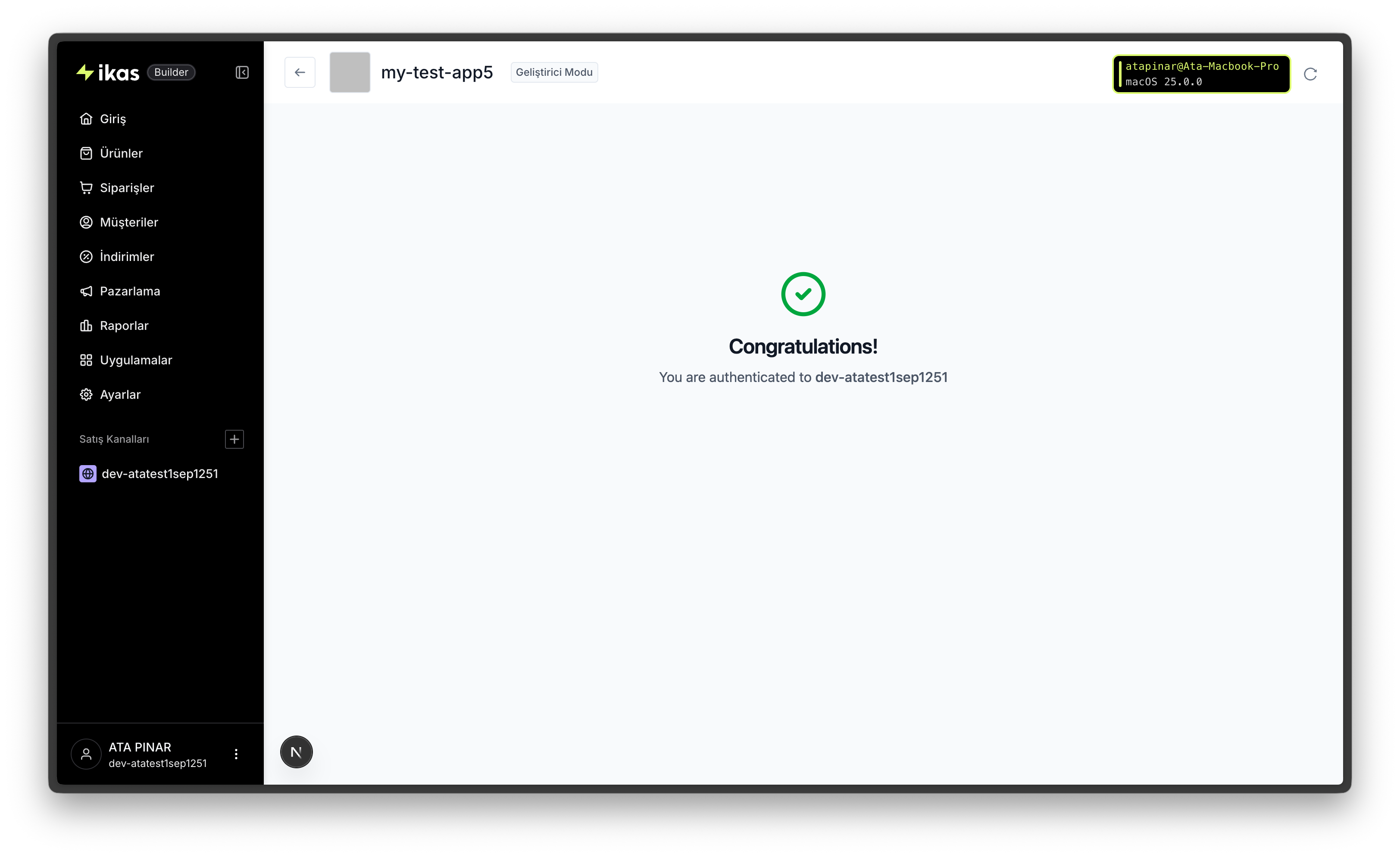 ikas admin panel bağlantısı tamamlandı