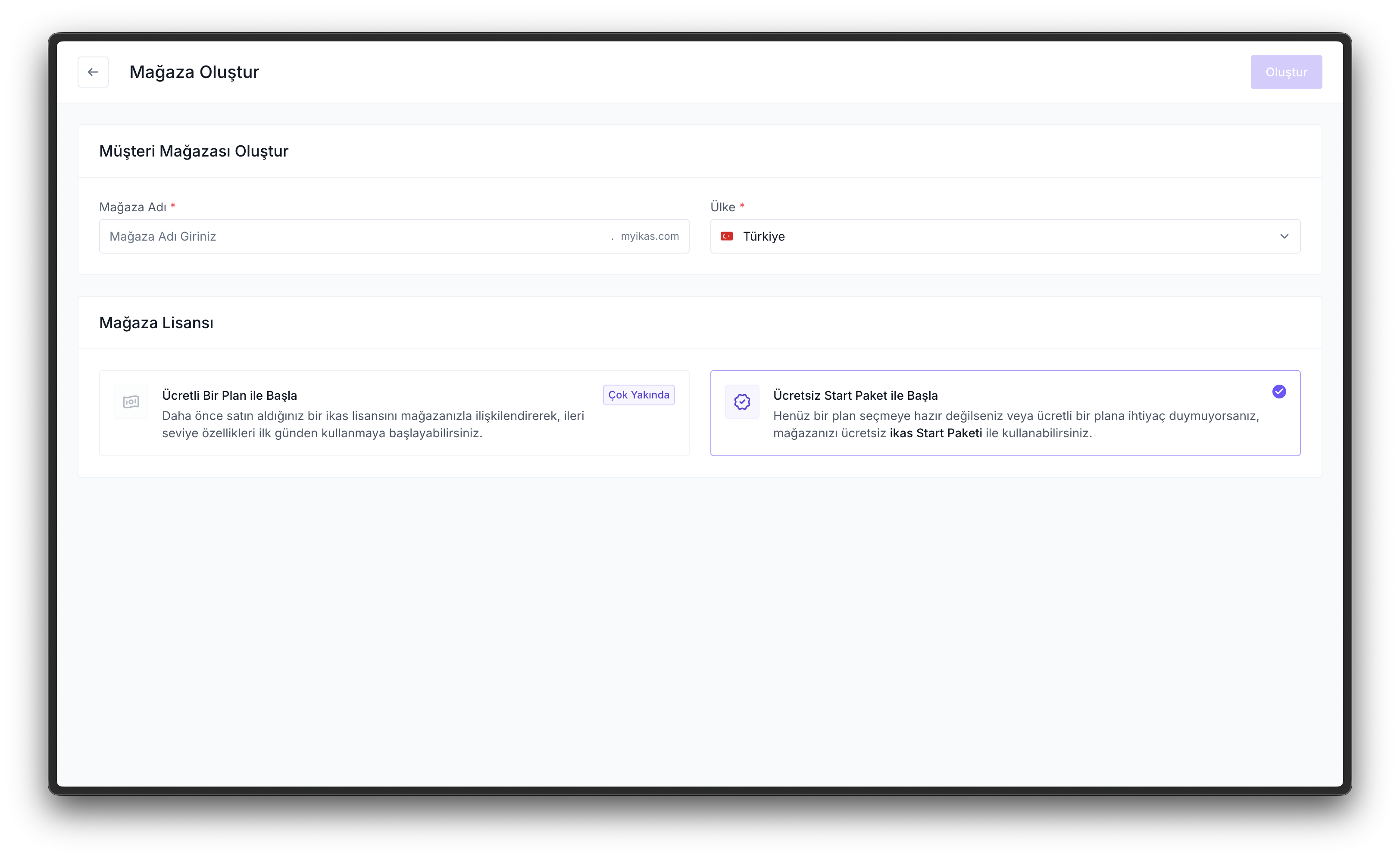 Müşteri mağazası oluşturma