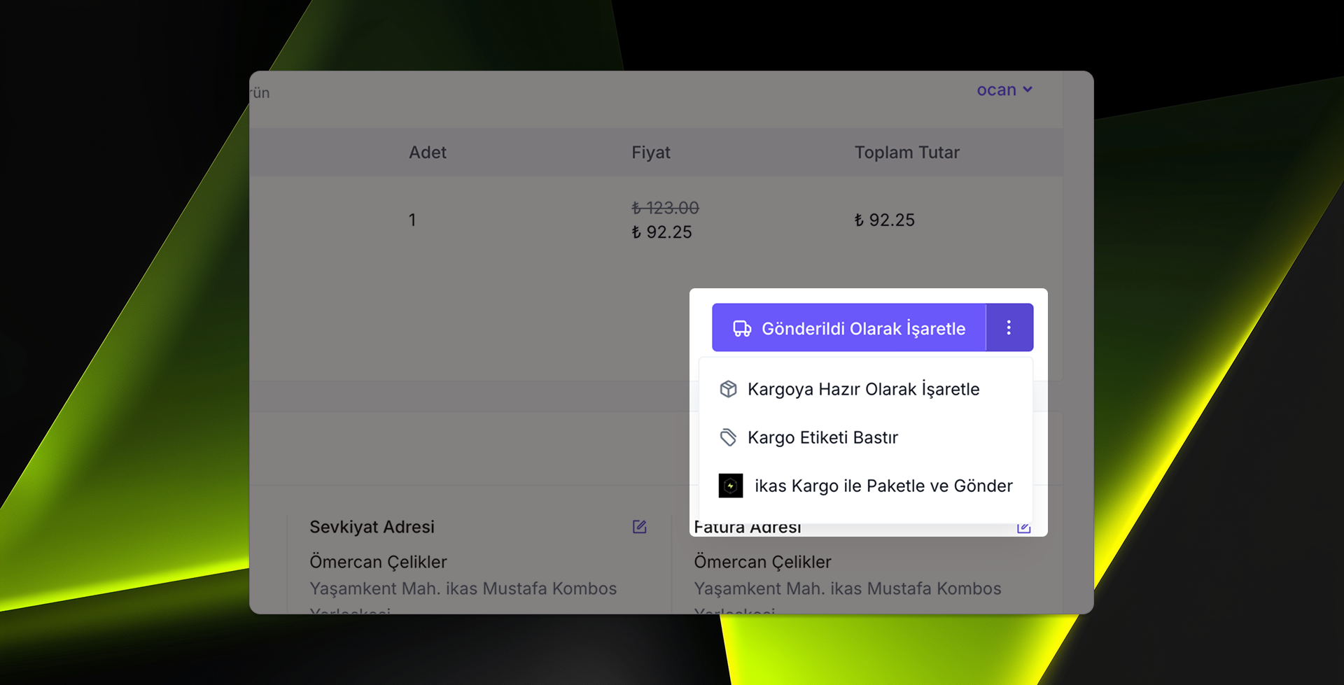 ikas dashboard with localhost tunnel connection