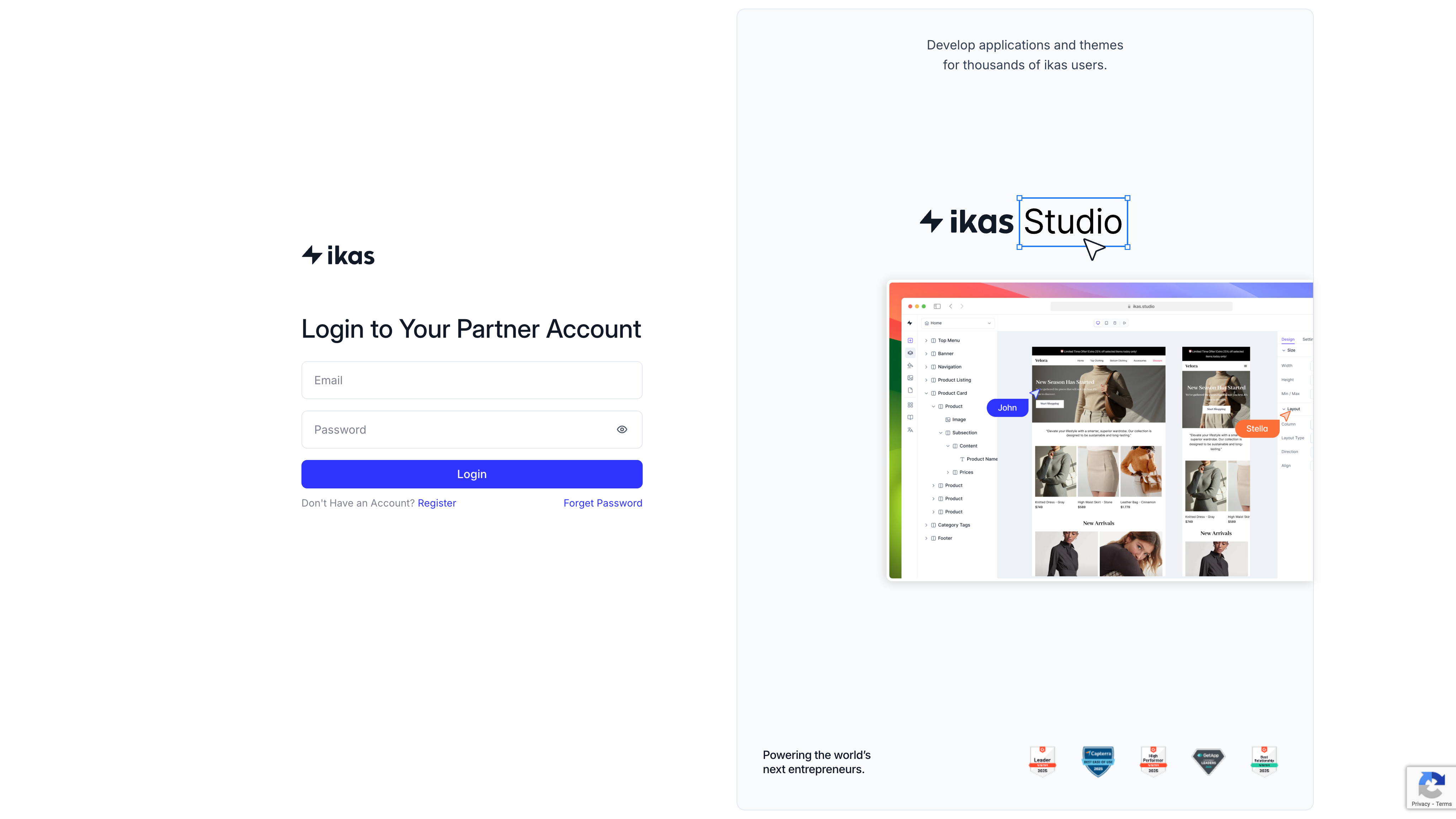 ikas Partners giriş sayfası